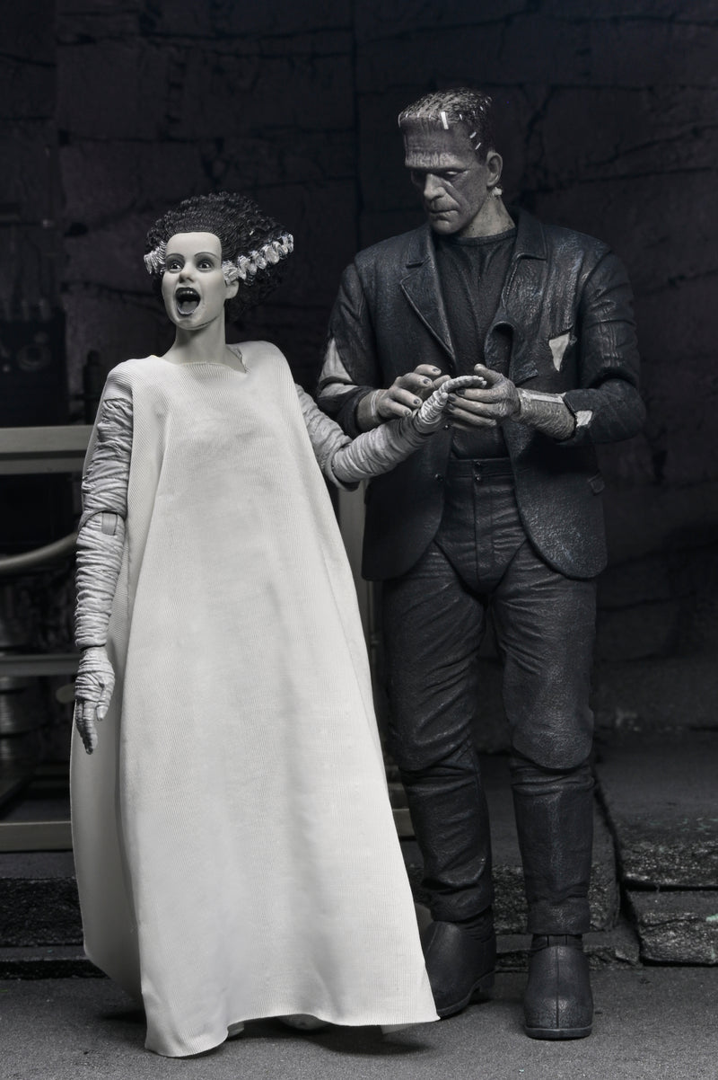 NECA Figura de Accion: La novia de Frankenstein - El Mounstro de Frankenstein y Novia 2 Pack Blanco y negro 7 pulgadas