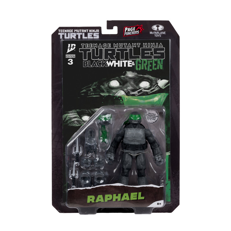 Mcfarlane Figure With Comic: Tmnt Tortugas Ninja - Raphael Black White & Green Variant 5 Pulgadas