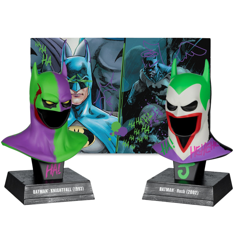 Mcfarlane Dc Direct Prop Replica: Capucha Batman Hush Y Capucha Batman Knightfall Jokerized Gold Label Escala 1/3 2 Pack
